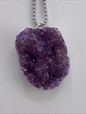 Deep Purple Amethyst Geode Druzy Necklace – Raw Crystal Statement Pendant